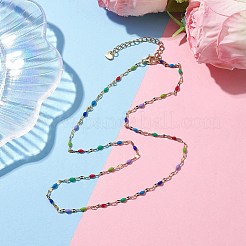 304ステンレススチールエナメルリンクチェーンネックレス  カラフル  16.93インチ（43cm）&nbsp;NJEW-JN04788
