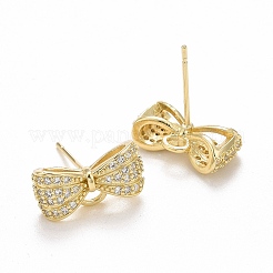 Rack Plating Brass Micro Pave Cubic Zirconia Earring Findings&nbsp;X-KK-C237-05G