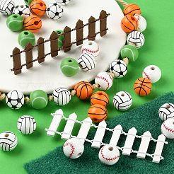 100Pcs 5 Style Painted Natural Wood European Beads&nbsp;WOOD-LS0001-45