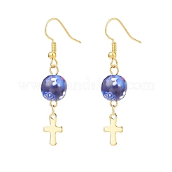 Resin Round Bead with Cross Dangle Earrings&nbsp;EJEW-JE05056