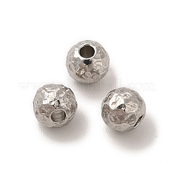 変色しない201ステンレススチールビーズ  テクスチャ  ラウンド  ステンレス鋼色  5mm  穴：1.5mm&nbsp;STAS-M089-14P