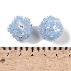 Handmade Polymer Clay Rhinestone Beads with Embossed Acrylic Rose&nbsp;CLAY-H004-06C