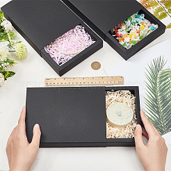 クラフト紙の折りたたみボックス  引き出しボックス  長方形  ブラック  完成品：20x15x3cm&nbsp;CON-WH0010-01K-D