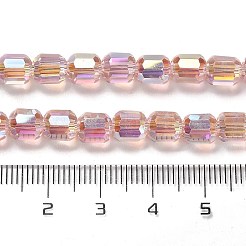 電気メッキガラスビーズ  多面カット  コラム  ピンク  6x6.5mm  穴：1mm&nbsp;X1-EGLA-D030-19O