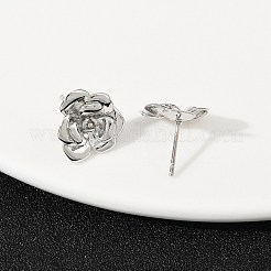 真鍮製スタンドピアス  花  カドミウムフリー＆鉛フリー  ラックめっき  長持ちメッキ  プラチナ  14x15mm&nbsp;EJEW-S277-08P-A