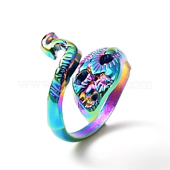 Rainbow Color Zinc Alloy Peacock Open Cuff Ring&nbsp;RJEW-WH0003-05A
