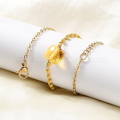 304ステンレススチールガラスビーズリンクチェーンブレスレット  女性用アズキチェーンブレスレット  エナメル  イオンプレーティング（ip）  ゴールド  ゴールド  8-5/8インチ（21.8cm）&nbsp;BJEW-A036-14G-02
