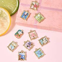 10個10スタイルアロイエナメルペンダント  花のチャームが付いた長方形  absプラスチックパール  ミックスカラー  25~25.5x17~19x4~6.5mm  穴：2mm  1個/スタイル&nbsp;ENAM-FS0003-27