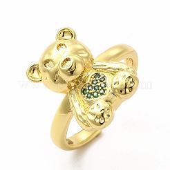 Cubic Zirconia Bear with Heart Open Cuff Ring&nbsp;KK-A180-38G