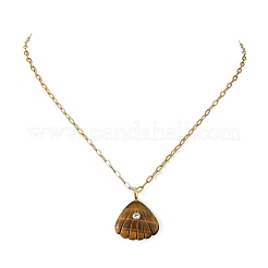 Summer Beach Natural Mixed Stone Carved Shell Shape Pendant 304 Stainless Steel Cable Chain Necklaces with Cubic Zirconia for Women&nbsp;NJEW-JN06586