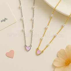 4Pcs 2 Colors Alloy & Resin Pink Heart Pendant Necklaces with Imitation Pearl&nbsp;NJEW-HY0001-12