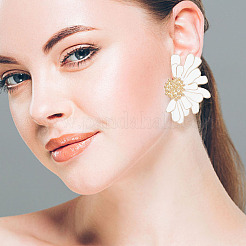 2セット2色の合金の花の非対称イヤリング  女性のためのスタッドピアス  ライトゴールド  49.5x32mm  ピン：0.6mm  1セット/色&nbsp;EJEW-FI0001-33