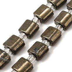 天然石パイライトビーズ連売り  正方形  シードビーズで  8x8x5mm  穴：1mm  約16~17個/連  7.87''~8.07''（20~20.5センチメートル）&nbsp;G-Z087-D02