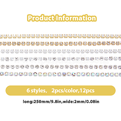 12スタイルの合金ラインストーンチェーン6個  アブソリュートプラスチック模造パールビーズ  ネイルアートデコレーション  プラチナ＆ライトゴールド  250~254x2x2mm  2個/スタイル&nbsp;MRMJ-HY0002-30