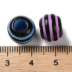 スプレープリントの不透明アクリルヨーロピアンビーズ  大穴ビーズ  ストライプラウンド  ミックスカラー  11x9mm  穴：5.5mm  約790~820個/500g&nbsp;SACR-P031-01B
