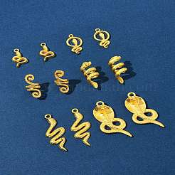 12本6スタイルアロイペンダント  スネークチャーム  ゴールドカラー  20~41x10~19x2~11mm  穴：1.8~7mm  2個/スタイル&nbsp;FIND-FS0003-54
