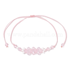 電気メッキガラスビーズ編みビーズブレスレット  女性用ナイロン糸編みブレスレット  花  多面カット  ラベンダーブラッシュ  内径：5/8~3-1/2インチ（1.5~9cm）&nbsp;BJEW-MZ00183-03