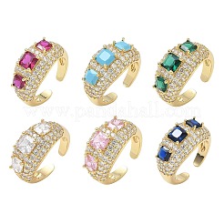 Brass Micro Pave Cubic Zirconia Cuff Open Rings for Women&nbsp;RJEW-L343-13G