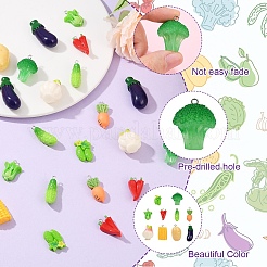 30本10スタイルレジンペンダント  人工野菜  プラチナアイアンペグベイル付き  ミックスベジタブル  ミックスカラー  30x12x8.5mm  穴：2mm&nbsp;RESI-YW0004-20