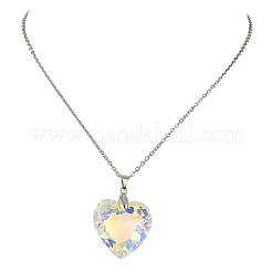 Clear AB Faceted Glass Heart Pendant 304 Stainless Steel Cable Chain Necklaces for Women&nbsp;NJEW-JN06176