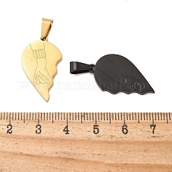 304ステンレススチール製スプリットペンダント  ハートのカップルチャームと手  ゴールデン＆ブラック  24x28x2mm  穴：6.5x3mm&nbsp;STAS-M114-02GEB