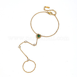 304 Stainless Steel Pave Cubic Zirconia Heart Hand Chain Ring Bracelets for Women&nbsp;WGC0064-01