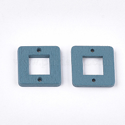 塗装ポプラウッドリンク  正方形  スチールブルー  18x18x2.5mm  穴：1.5mm&nbsp;WOOD-T021-03J