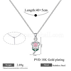 304 Stainless Steel Enamel Pink Flower Pendant Necklaces for Women&nbsp;WGD8704-01
