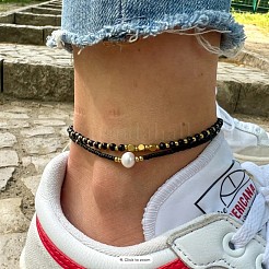 Bohemian Style Plastic Pearl & Brass Cube & Glass Seed Beaded 2-Strand Anklets&nbsp;FS-WG67DAF-01