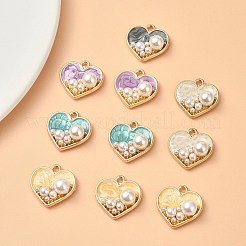 ライトゴールド合金エナメルチャーム  アブソリュートプラスチック模造パール  カドミウムフリー＆ニッケルフリー＆鉛フリー  ハート  ミックスカラー  17.5x17.5x7mm  穴：1.6mm&nbsp;ENAM-YW0003-71