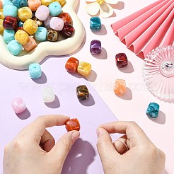 100個の不透明なアクリルビーズ  天然石風  キューブ  ツートン  ミックスカラー  17x15.5x15.5mm  穴：3mm&nbsp;OACR-CJ0002-82