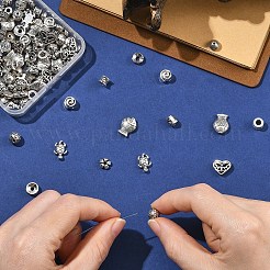 150個15スタイルチベットスタイルアロイビーズ  アンティークシルバー  混合図形  5~12.5x5~12x3~6mm  穴：1~2mm  10個/スタイル&nbsp;FIND-YW0012-81