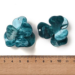 3d アクリルパーツ  ヒョウ柄の花チャーム  ティール  41x42.5x9.5mm  穴：2mm&nbsp;OACR-U007-02B-02