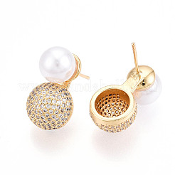 Brass Micro Pave Cubic Zirconia and ABS Imitation Pearl Stud Earrings&nbsp;KK-T074-47G
