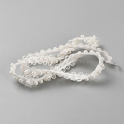布 ピコット レース リボン  プラスチック製の模造パールの丸いビーズ  服飾材料  ホワイト  1/2インチ（12mm）&nbsp;OCOR-WH0082-244A