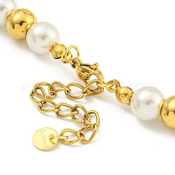 8mm 304 ステンレススチール & 201 ステンレススチール & プラスチックパールラウンドビーズネックレス (女性用)  ゴールドカラー  16.54インチ（42cm）&nbsp;NJEW-G144-03G