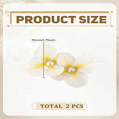 鉄製ワニ口ヘアクリップ2個  プラスチックパールと紙の花付き  ホワイト  67x45x13mm&nbsp;PHAR-LP0002-29B