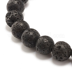 Round Synthetic Turquoise & Natural Lava Rock Stretch Bracelet&nbsp;BJEW-JB07470-01