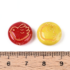 Flat Round with Peace Dove Glass Beads&nbsp;GLAA-T025-73M