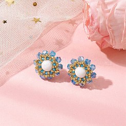 3 Pairs Flower Glass Seed Beaded with Natural Mashan Jade Stud Earrings for Women&nbsp;EJEW-MZ00208
