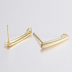 304ステンレススチールスタッドピアス金具  カン付き  ゴールドカラー  15x3x1mm  穴：1.6mm  ピン：0.8mm&nbsp;X-STAS-H436-22