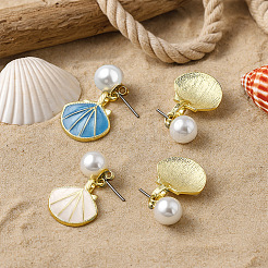 4 Pairs 2 Colors Shell Shape Zinc Alloy Enamel Dangle Stud Earrings&nbsp;EJEW-GO0007-012