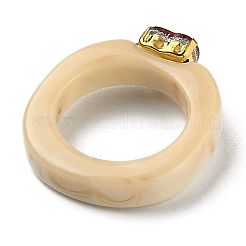 樹脂フィンガー指輪  プラスチックラインストーン付き  ハート  ゴールドカラー  桃パフ  USサイズ6  内径：17mm&nbsp;LS-RJEW-Z007-04D