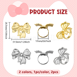 2個 2色 蝶結び 合金 調節可能 指輪  プラチナ＆ライトゴールド  内径：17mm  1pc /カラー&nbsp;RJEW-HY0001-25