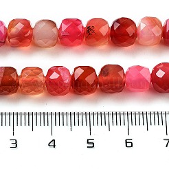 天然瑪瑙染めビーズ連売り  多面カット  キューブ  サクランボ色  7x8x7mm  穴：1mm  約47~48個/連  13.35~13.46''（33.9~34.2センチメートル）&nbsp;G-H028-A08-01