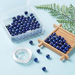 D100pcs8mmナチュラルラピスラズリラウンドビーズ  10mの弾性水晶糸付き  DIYストレッチブレスレット作成キット用  8mm  穴：1mm&nbsp;DIY-LS0002-02