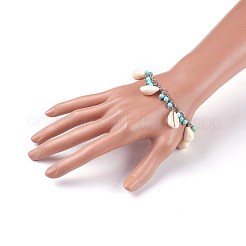 カウリーシェルペンダントブレスレット  合成ターコイズ（染色）ビーズと304ステンレススチールの金具付き  貝殻色  7-3/8インチ（18.7cm）&nbsp;BJEW-JB04094