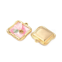 304ステンレスペンダント  花の正方形  エナメルと樹脂で  18KGP本金メッキ  23x21x5mm  穴：1.6mm&nbsp;STAS-C134-05G