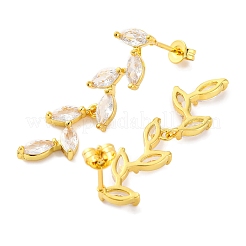Leaf Brass Micro Pave Clear Cubic Zirconia Dangle Stud Earrings&nbsp;EJEW-F348-02G