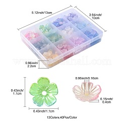 480 個 12 色のアクリルビーズキャップ  5  - 花びらの花  金色の箔付き  ミックスカラー  11x11x4mm  穴：1.6mm  40個/カラー&nbsp;OACR-FS0002-24
